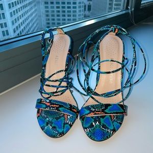 Snakeskin Lace Up Heeled Sandals